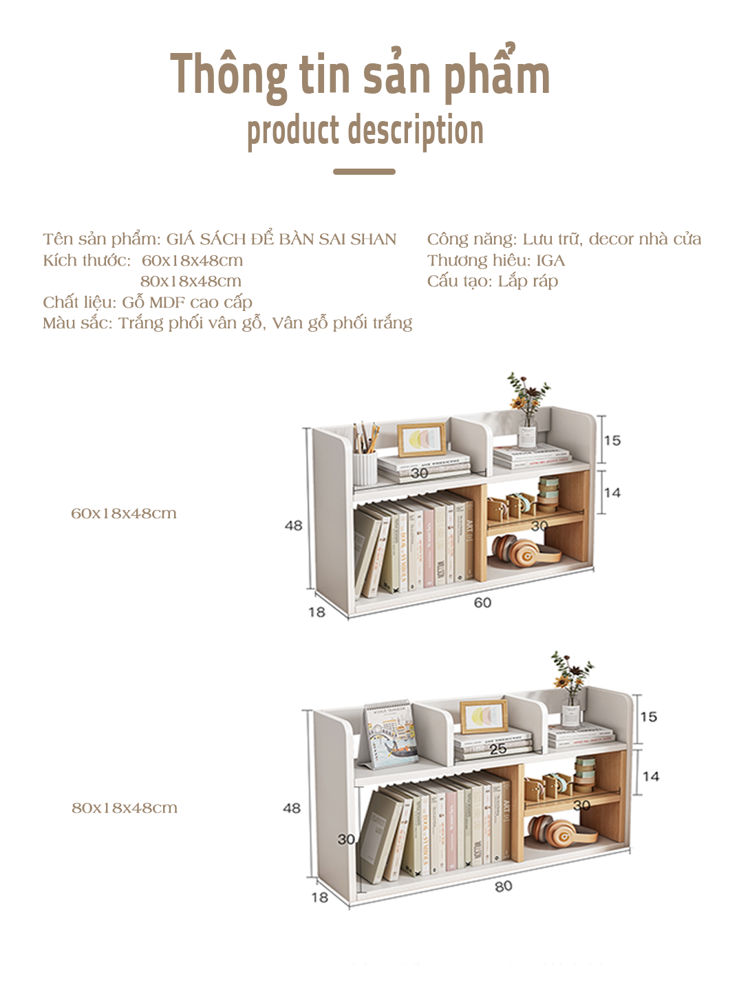 Kệ Sách Để Bàn, Giá Sách Thiết Kế Hiện Đại Thương Hiệu IGA - GP157