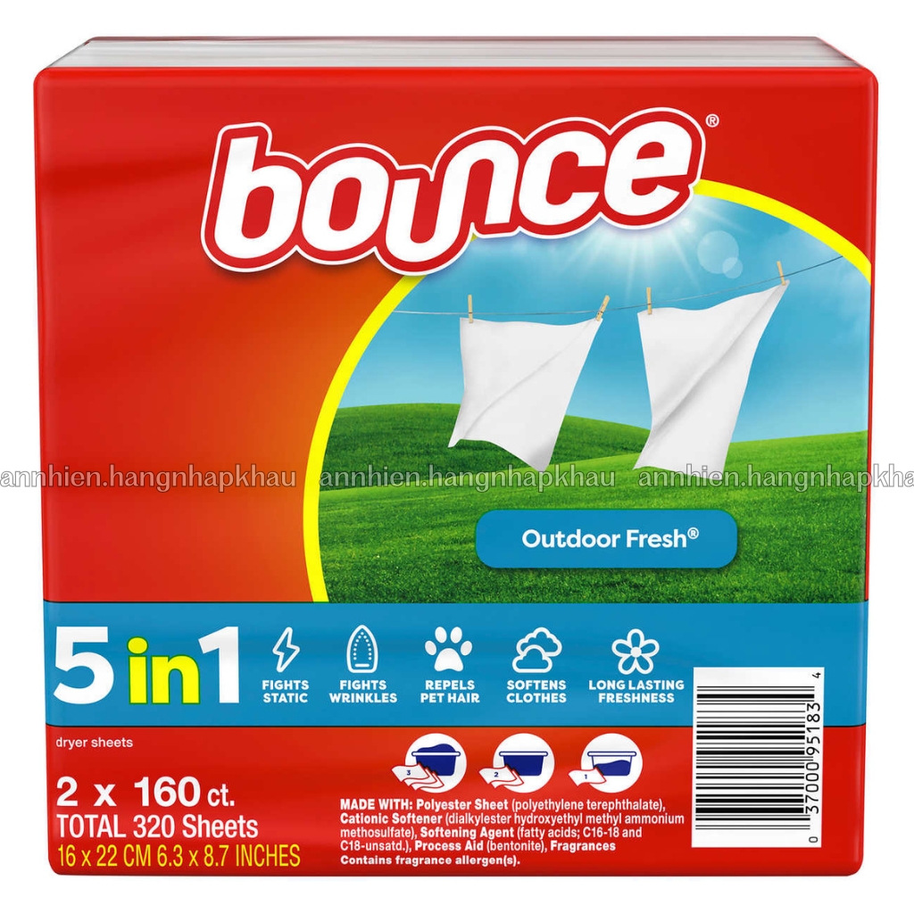 Giấy thơm sấy quần quần áo Bounce làm mềm vải, chống ẩm mốc, tĩnh điện mùa khô