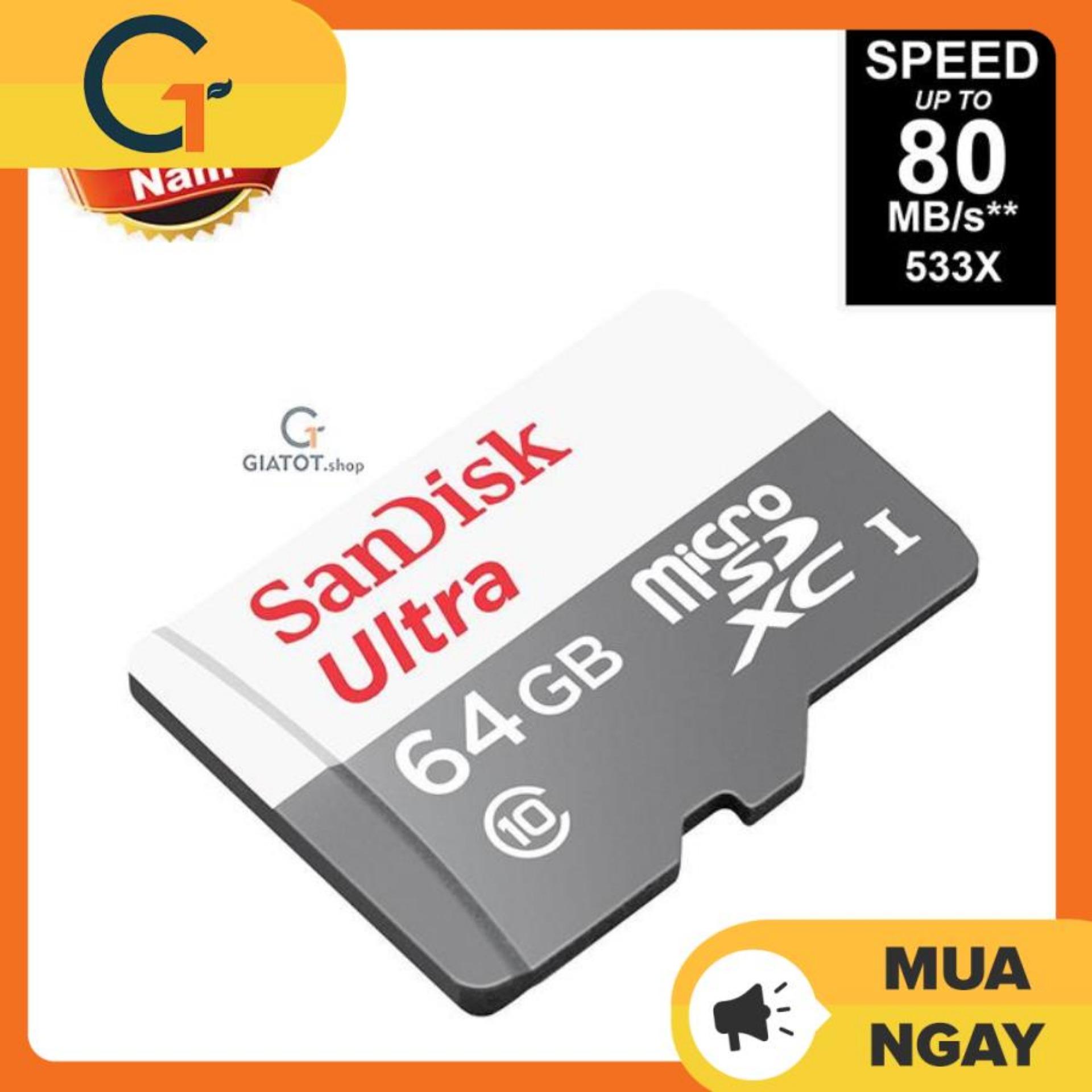 Thẻ nhớ SanDisk Ultra microSDHC Class10 80MB/s 64Gb cao cấp