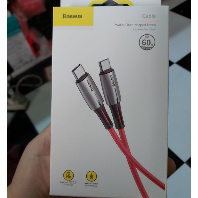 Cáp sạc baseus water drop dài 1m và 2m chuẩn type c to c hỗ trợ báo đèn cho samsung