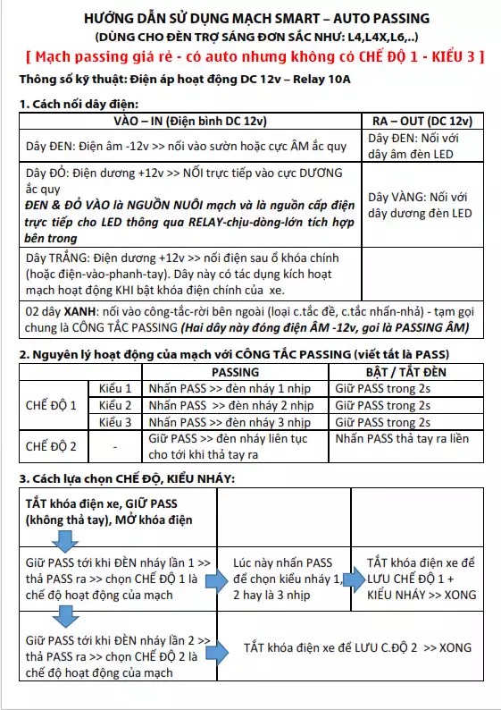 MẠCH PASSING DÂY 3S CHO ĐÈN TRỢ SÁNG