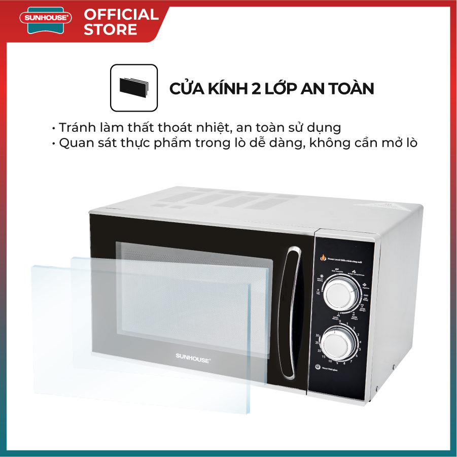 Lò vi sóng 25L SUNHOUSE SHD4823 đa chức năng hâm nóng, nướng - Điều chỉnh nhiệt độ & hẹn giờ linh hoạt - Công suất 1400W - Hàng chính hãng - Hình ảnh 2