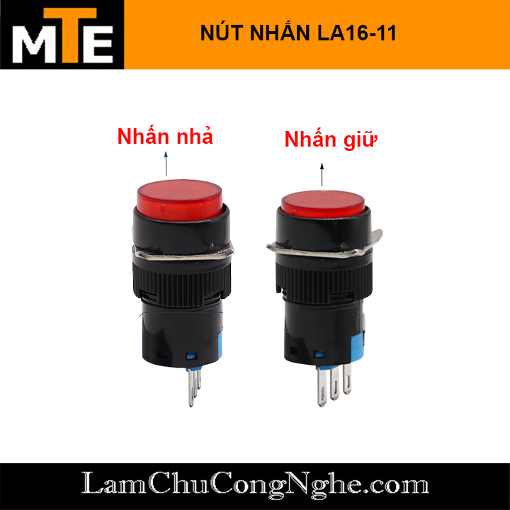 Công tắc nút nhấn LA16-11 16mm 3 chân tròn