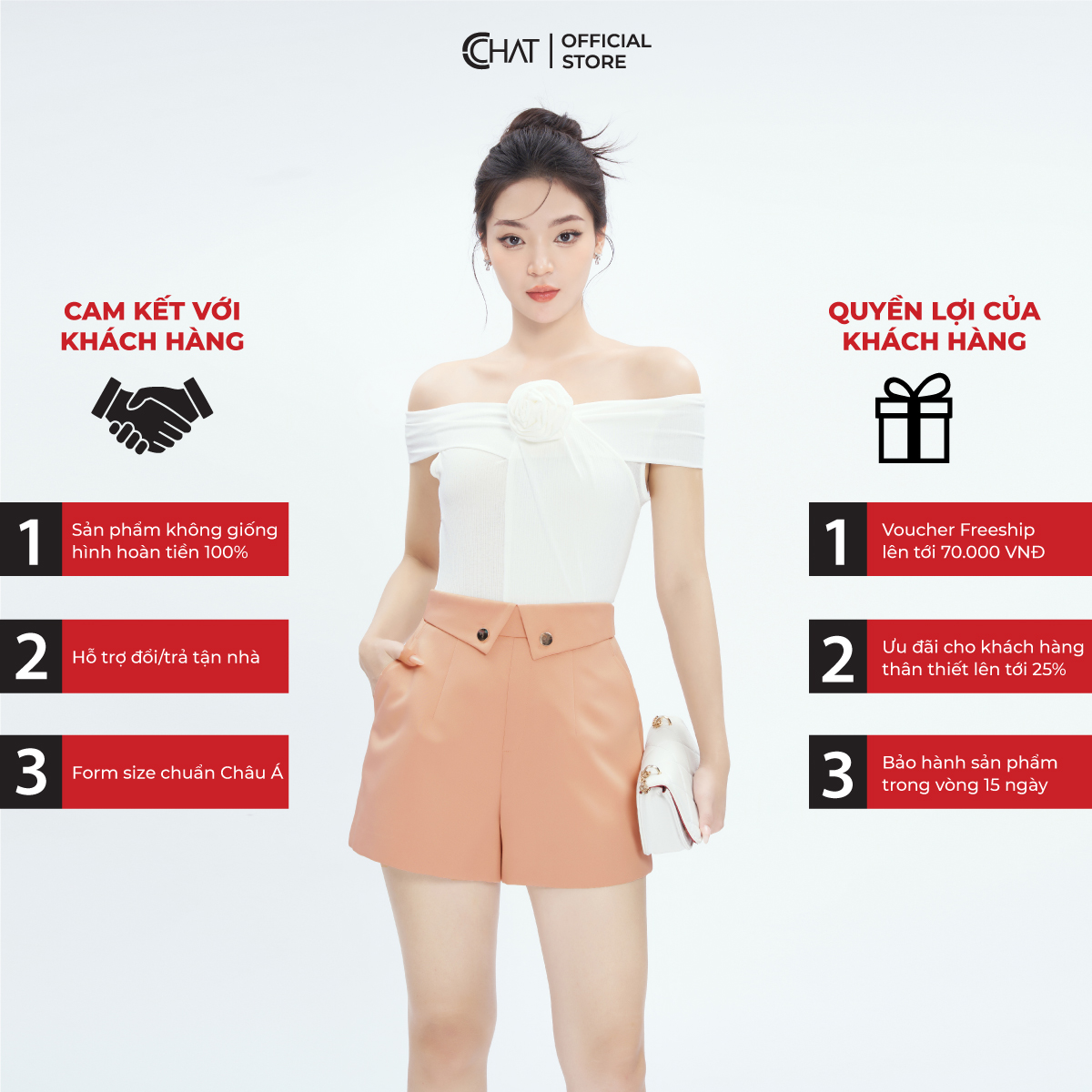 Quần Short Nữ CCHAT Cạp Lật Dáng A Chất Tafta Cao Cấp 53ONB2010AT