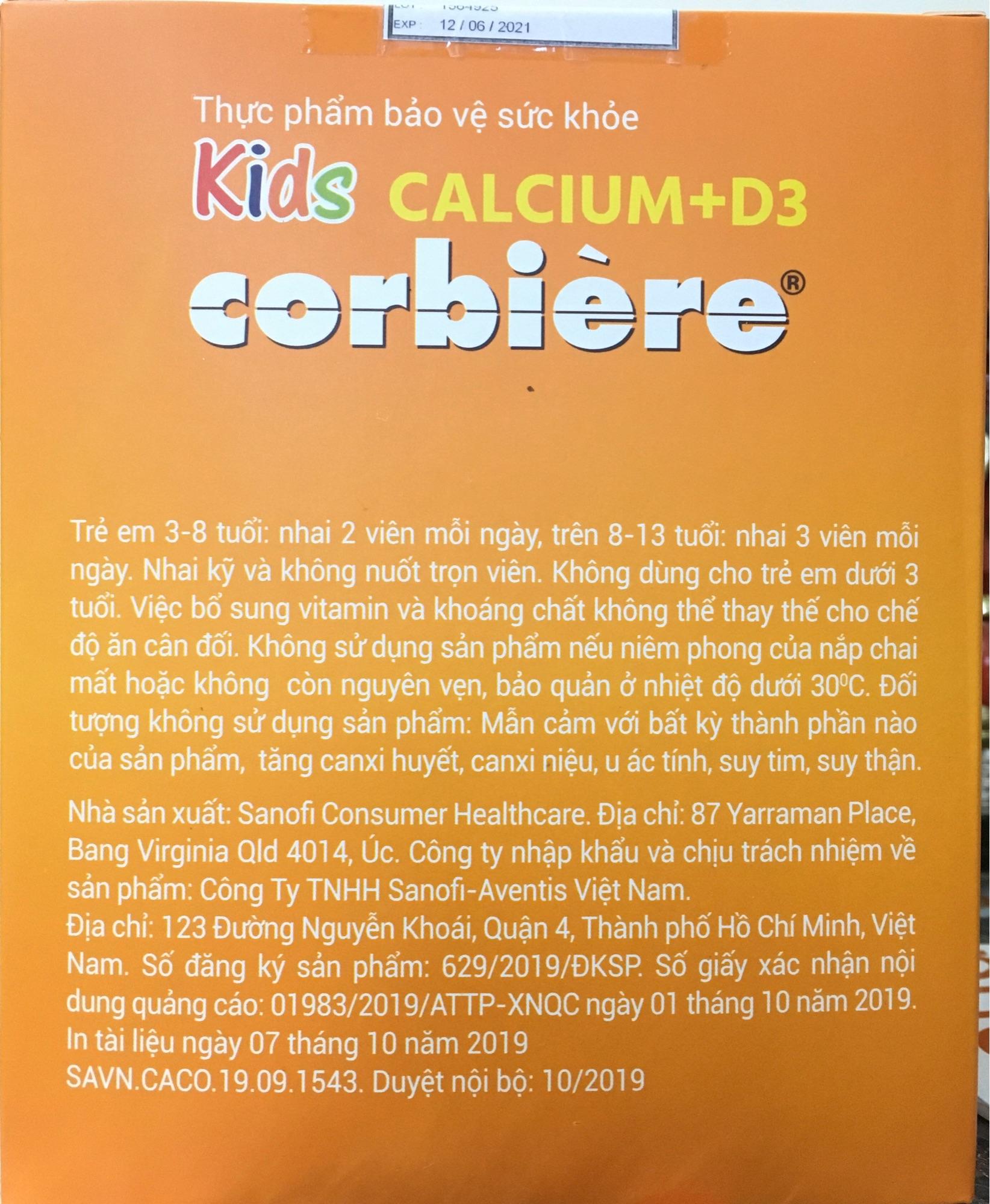Kids CALCIUM  D3 corbiere + tặng kèm ly lock&lock