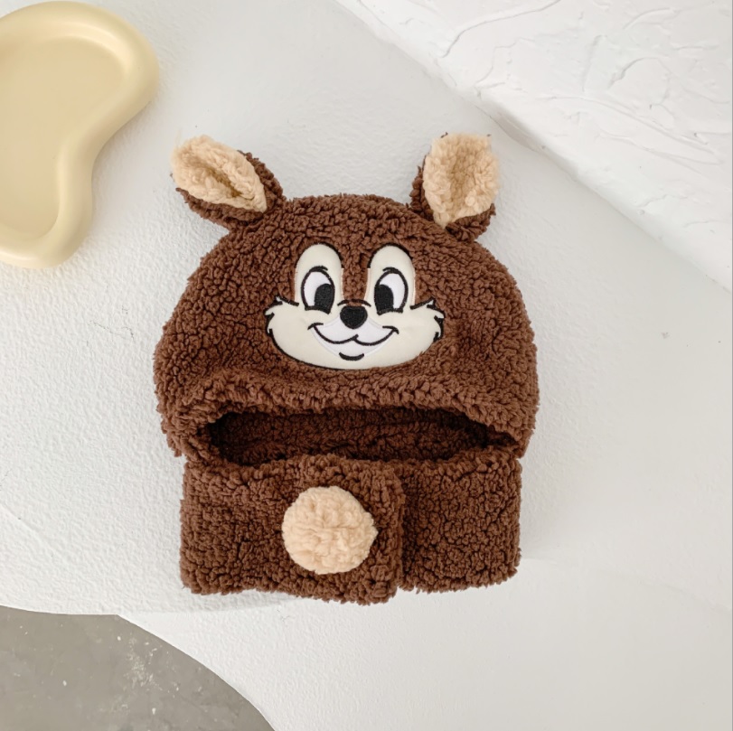 Mũ len lông cừu liền khăn dễ thương cho bé (2-8y)