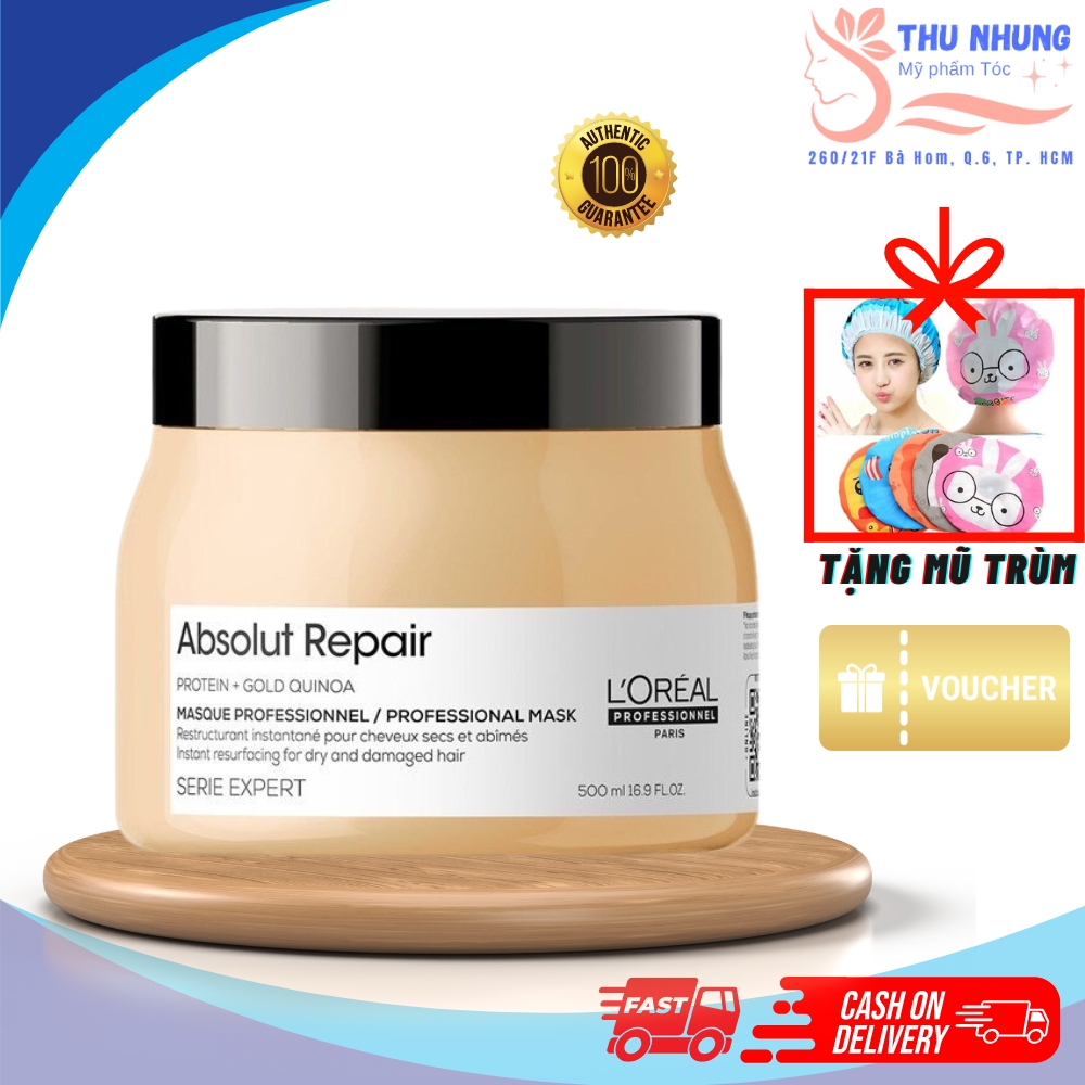 [Tặng mũ trùm]DẦU HẤP Ủ L'OREAL ABSOLUT REPAIR PROTEIN +GOLD QUINOA PHỤC HỒI TÓC HƯ TỔN
