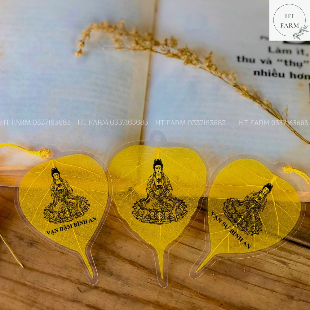 Lá Bồ Đề - Hình Bồ tát Vạn dặm Bình an (Cầu Bình An – May mắn, Treo ô tô, Ốp Điện thoại, Hàng loại 1)