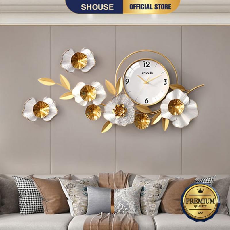 Đồng Hồ Treo Tường Trang Trí Decor DK quartz hoa mai vàng nội thất phòng khách cỡ lớn hiện đại bán chạy
