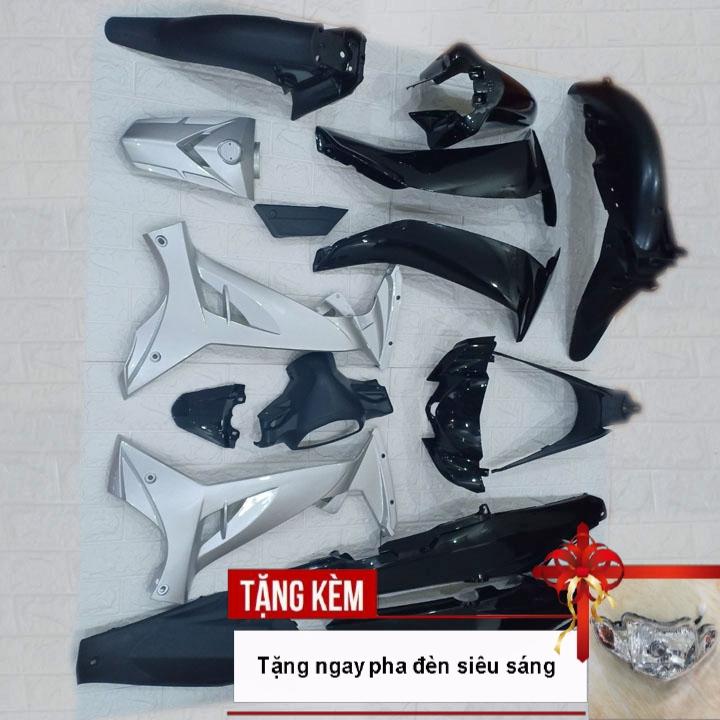 [TẶNG TEM]  Bộ dàn áo xe SIRIUS màu ĐEN - phanh CƠ, nhựa nguyên sinh ABS cao cấp - TẶNG PHA ĐÈN 5 BÓNG LED CỰC SÁNG - có TẶNG BỘ TEM 3 lớp xịn., độ xe máy siêu chất