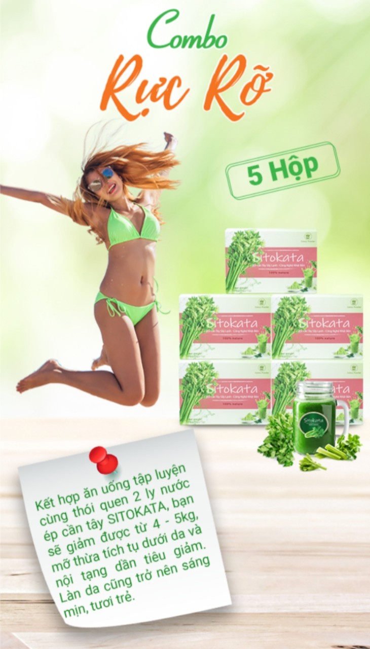 COMBO 2 Hộp Cần Tây SITOKATA - Giảm Cân - Đẹp Da  ( Tặng Kèm chai + Cẩm nang giảm cân )