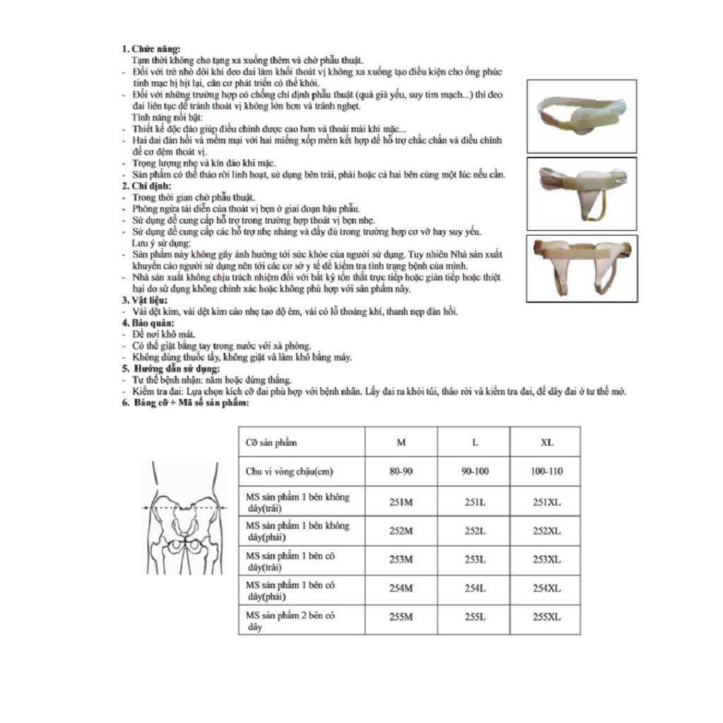 ĐAI THOÁT VỊ BẸN 2 BÊN CÓ DÂY CAO CẤP ORBE