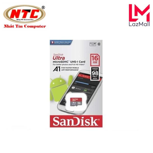 Thẻ nhớ MicroSDHC SanDisk Ultra A1 16GB Class 10 U1 98MB/s box Anh - Model 2019 (Đỏ) - Nhat Tin Authorised Store
