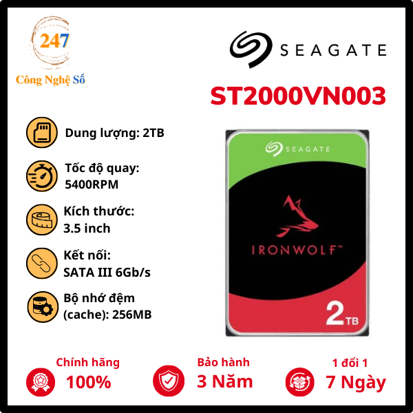 Ổ cứng HDD SEAGATE NAS IRONWOLF 3.5 2TB ST2000VN003
