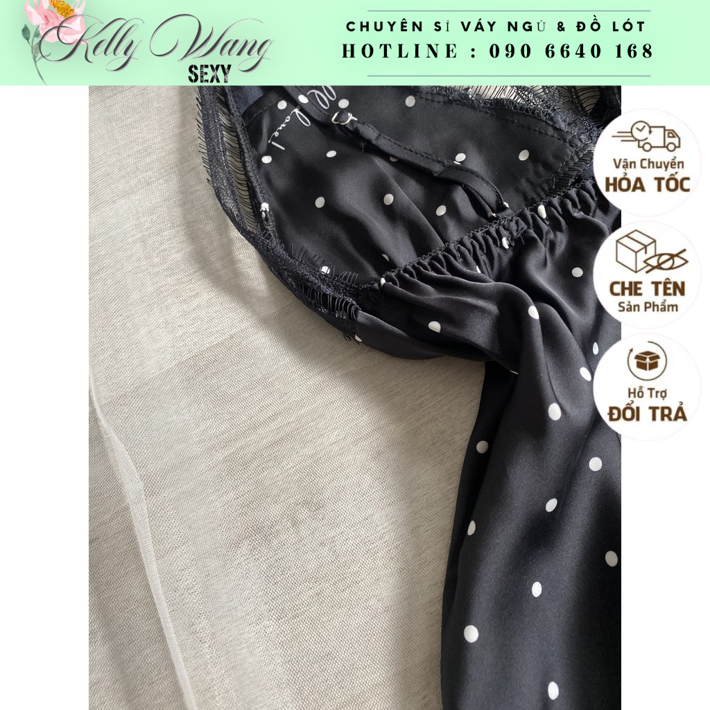 SX251 - Bộ ngủ lụa satin Phối ren KELLY WANG