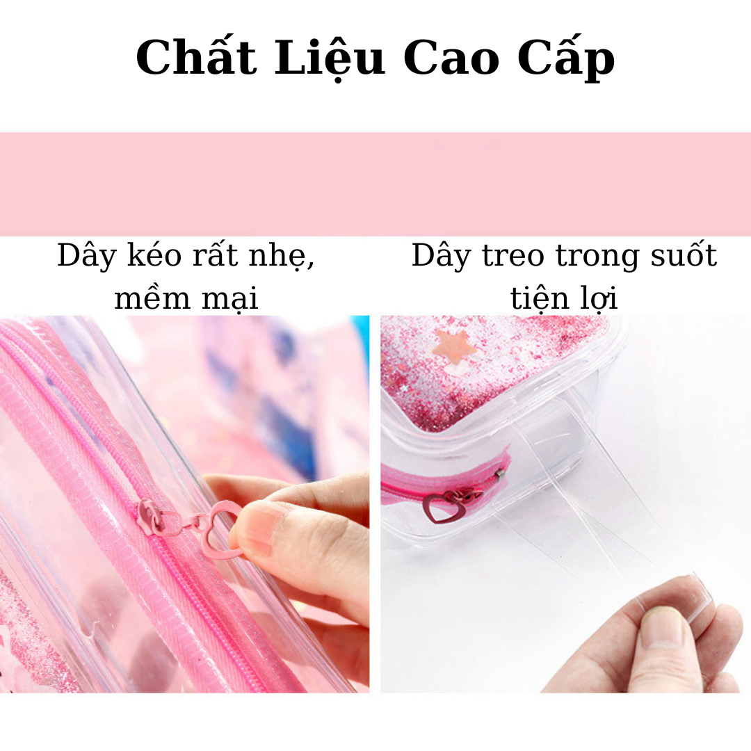 Hộp Bút Trong Suốt Hoạ Tiết Hạt Cát Kim Tuyến Lấp Lánh Chuyển Động - BEYOU
