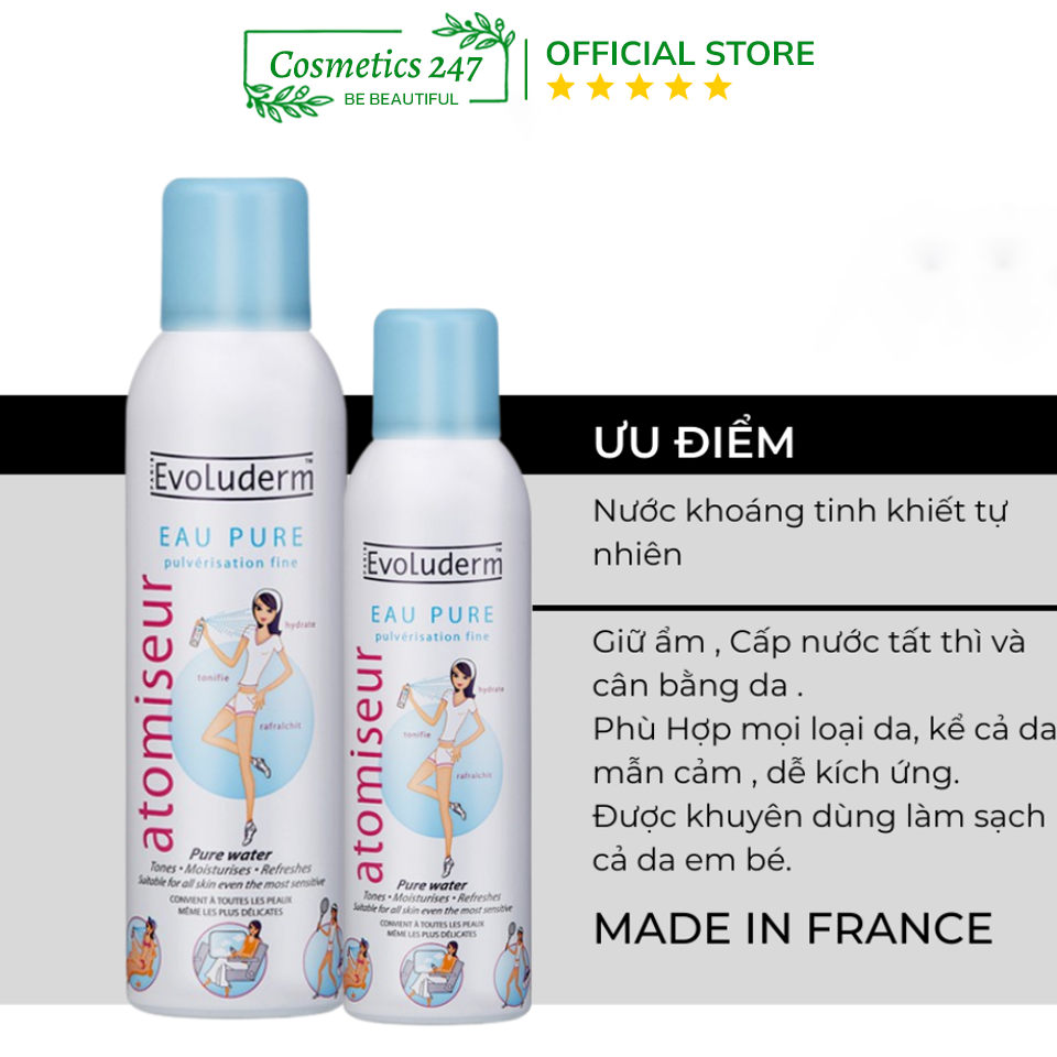 Xịt Khoáng Evoluderm Atomiseur Eau Pure Dưỡng Da, Cấp Ẩm 400ml