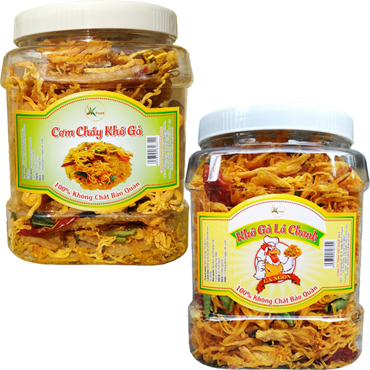 [HCM] COMBO 1KG:  KHÔ GÀ LÁ CHANH VÀ CƠM CHÁY KHÔ GÀ LOẠI CAO CẤP THƯƠNG HIỆU SK FOOD