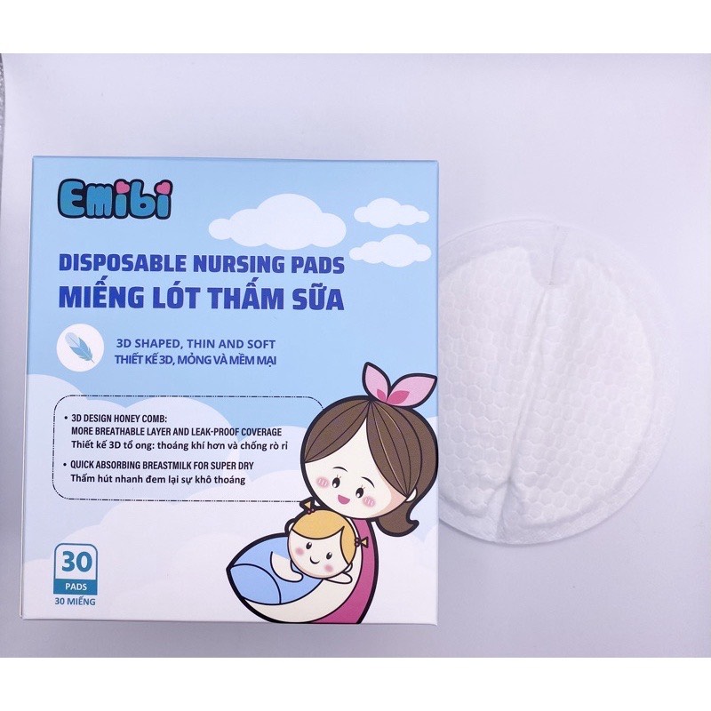 {Hàng mới} Miếng lót thấm sữa Emibi 30 miếng/hộp