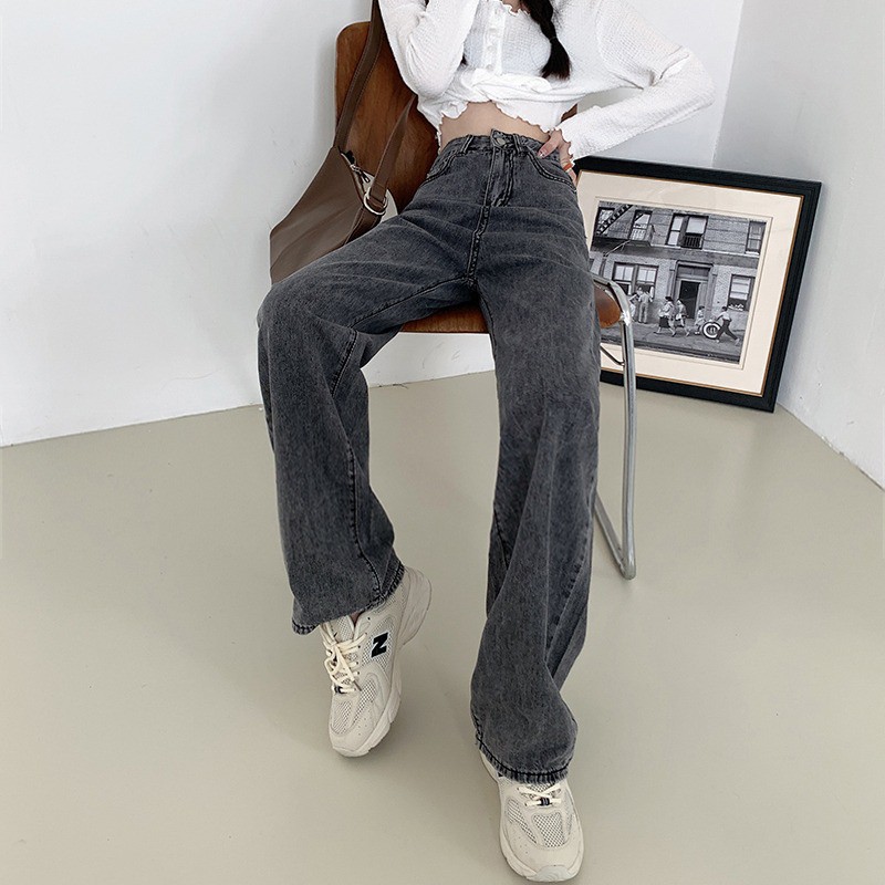 Quần suông nữ jeans màu xám basic trơn vải jeans dài quần bò ống rộng quần jeans nữ đẹp 2023 dong phuong fashion