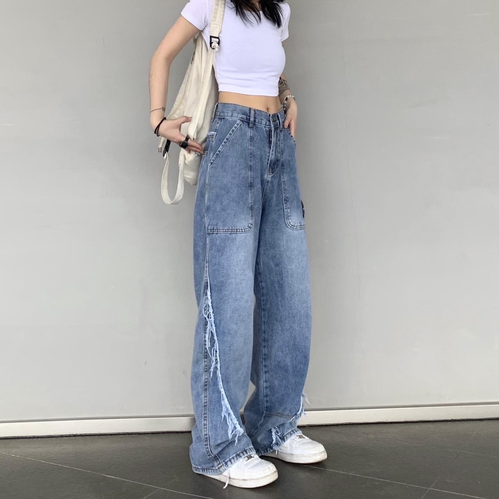 Quần jeans nữ dáng thung quần jeans cạp cao phong cách Ulzzang_j26