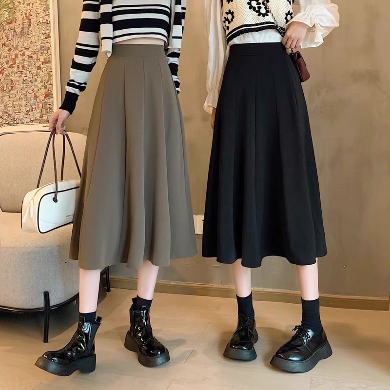 Chân Váy Midi dài xòe xếp ly to dáng basic Hàn Quốc siêu đẹp m040
