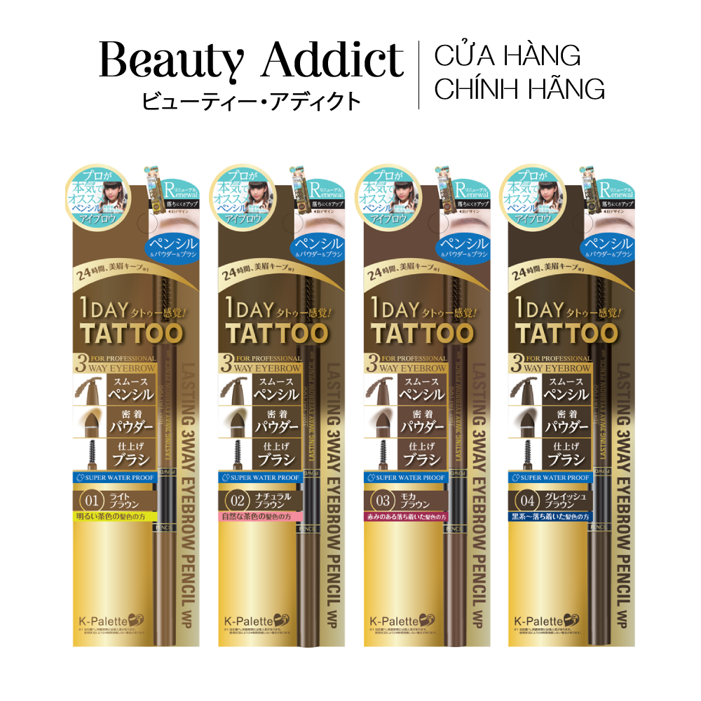 Chì kẻ lông mày 3 đầu chống nước k-palette lasting 3way eyebrow pencil wp