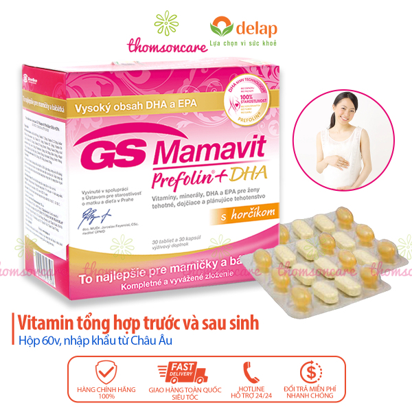 Vitamin tổng hợp cho bà bầu GS Mamavit Có DHA và EPA cho phụ nữ mang thai và cho con bú Hộp 60 viên Gsmamavit
