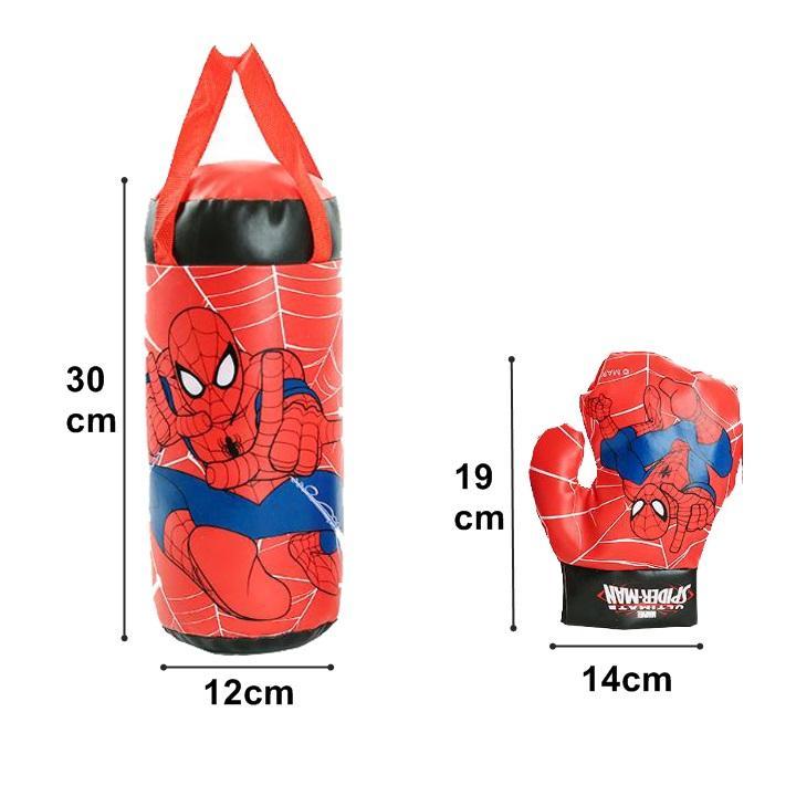 bộ túi đấm boxing chất liệu da siêu mềm an toàn cho bé khi chơi + tặng 2 bao tay boxing người nhện spiderman (size trung) 6
