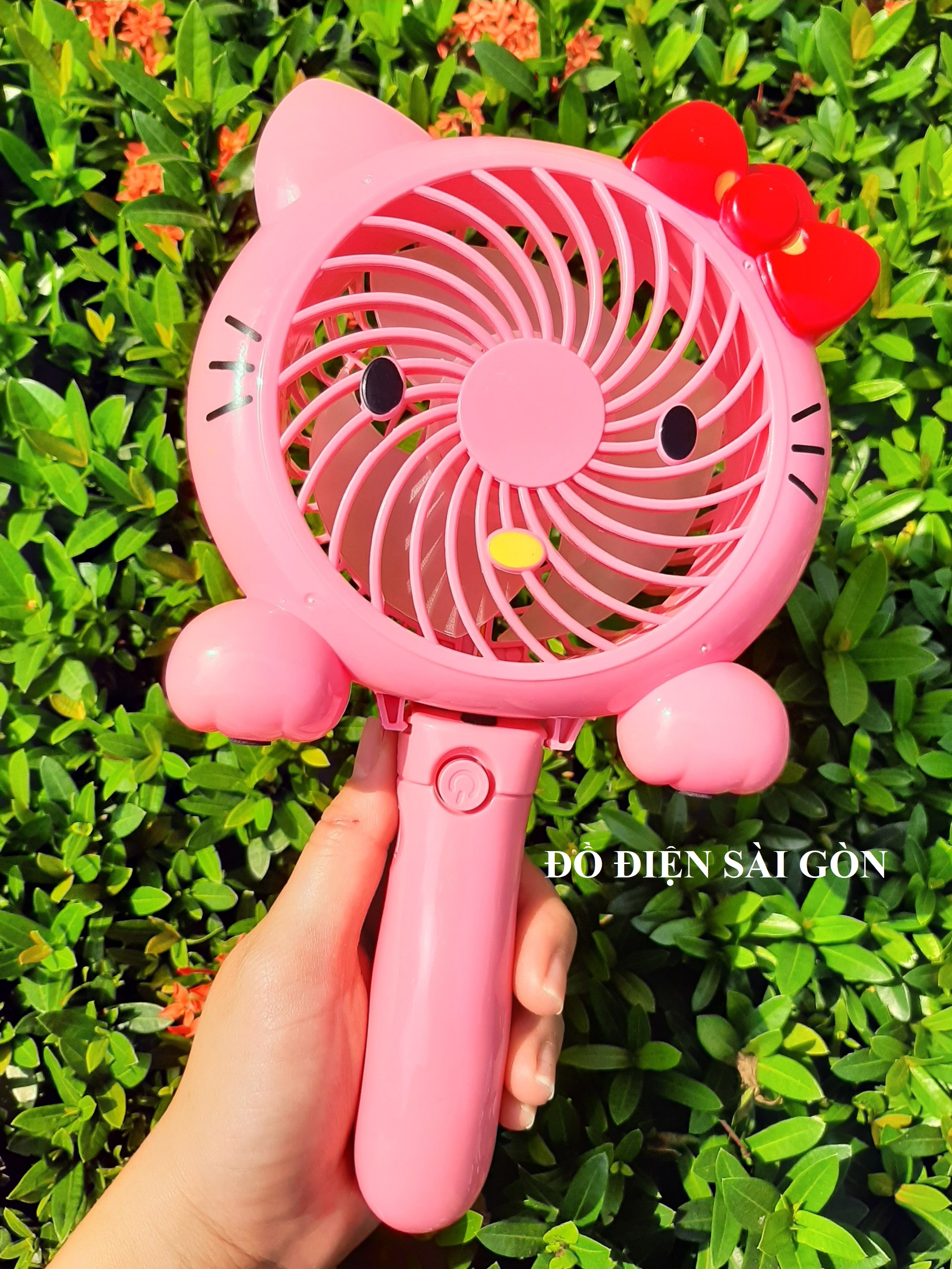 Quạt sạc tích điện mini cầm tay mèo kitty gấp gọn