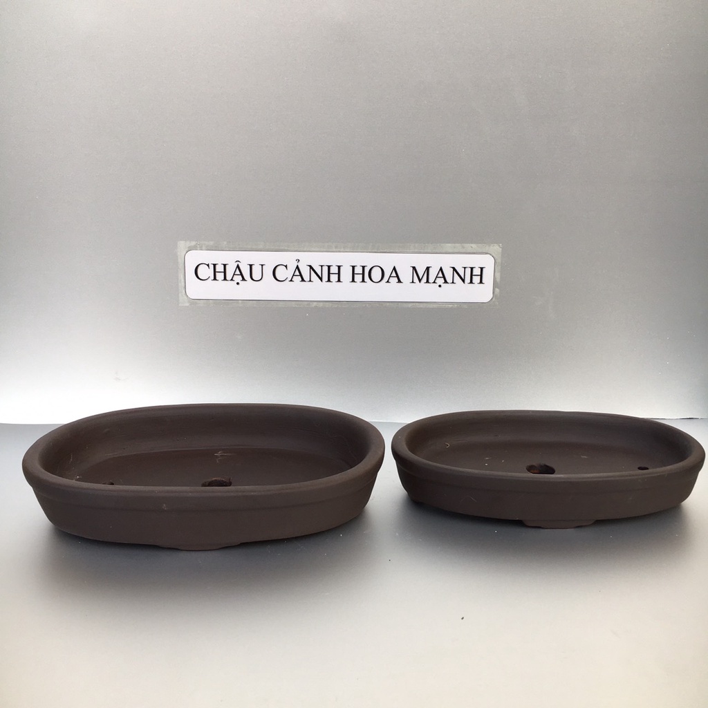 Chậu Ovan bonsai sen đá mini đất nung màu đen gốm Bát tràng 2 size SP372