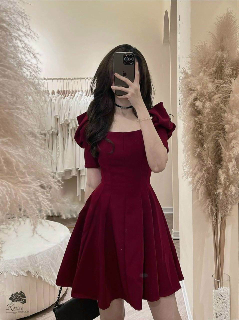 Đầm Nữ cổ vuông dự tiệc sang trọng vải lụa cao cấp thời trang HARI