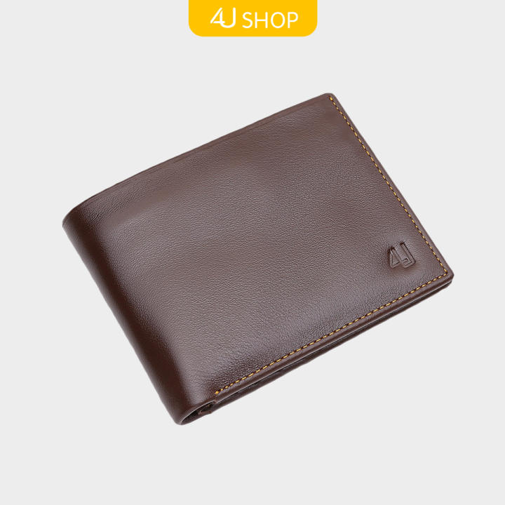 Bóp ví nam da bò thật 4U dáng ngang form nhỏ, có nhiều ngăn đựng tiền và thẻ tiện dụng FA167 (đen-nâu)