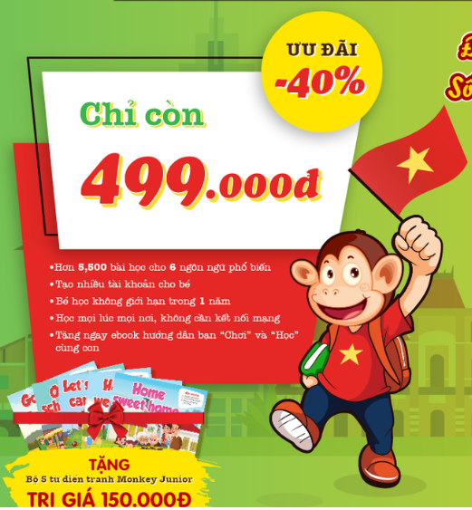 [HCM]Monkey Junior - Gói 1 Năm - Tặng Bộ FlashCard
