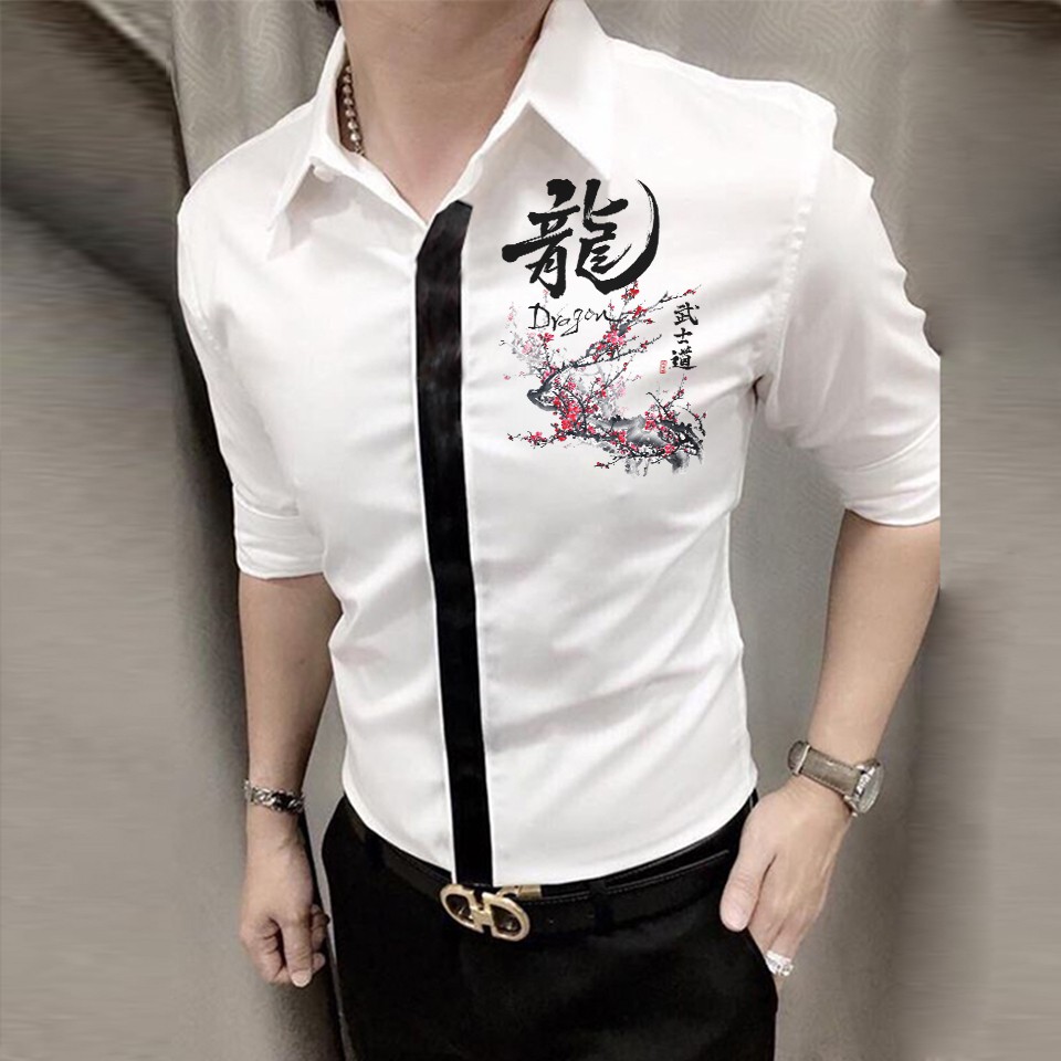 [HCM]Áo Sơ Mi - SƠ MI NAM Họa Tiết Thư Pháp Cao Cấp