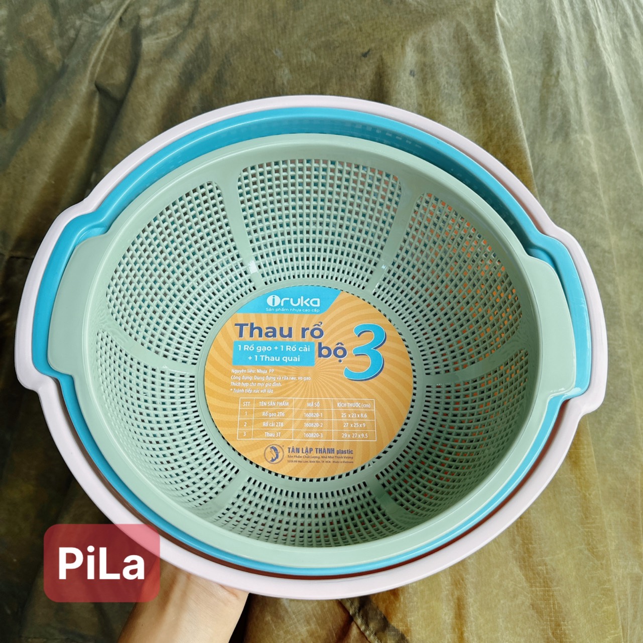 Bộ 3 thau rổ mẫu mới iruka, bộ thau rổ tròn