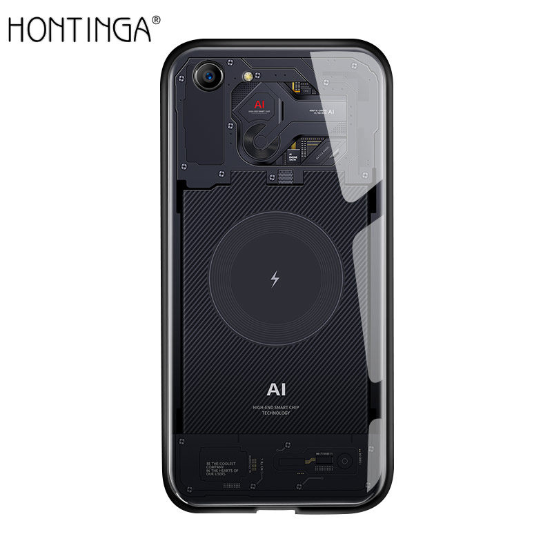 Hontinga For OPPO A83 Case, Circuit Board Explorer Theme Version Tempered Glass Phone Case Back Cover Casing Shell
