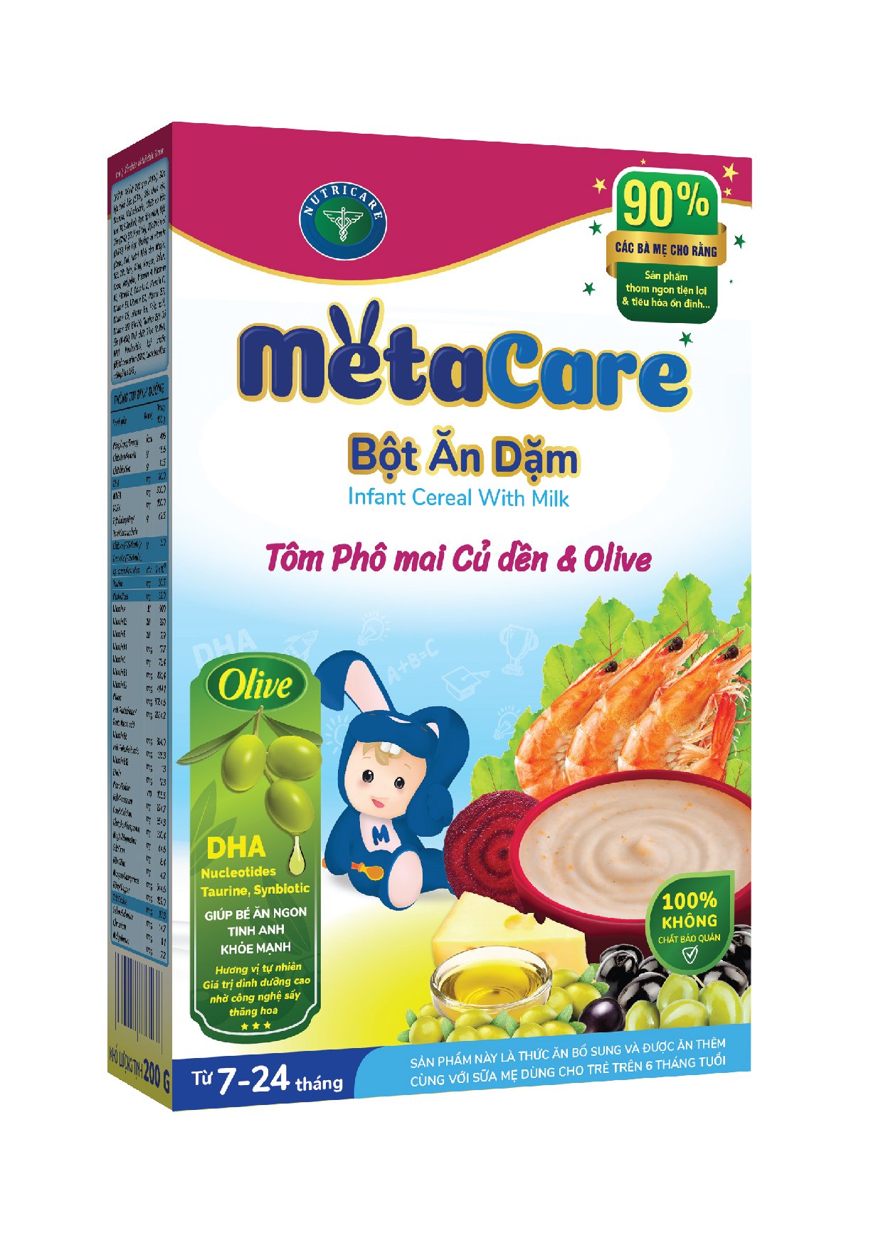 Bột ăn dặm Nutricare Metacare Tôm phô mai củ dền olive (200g)