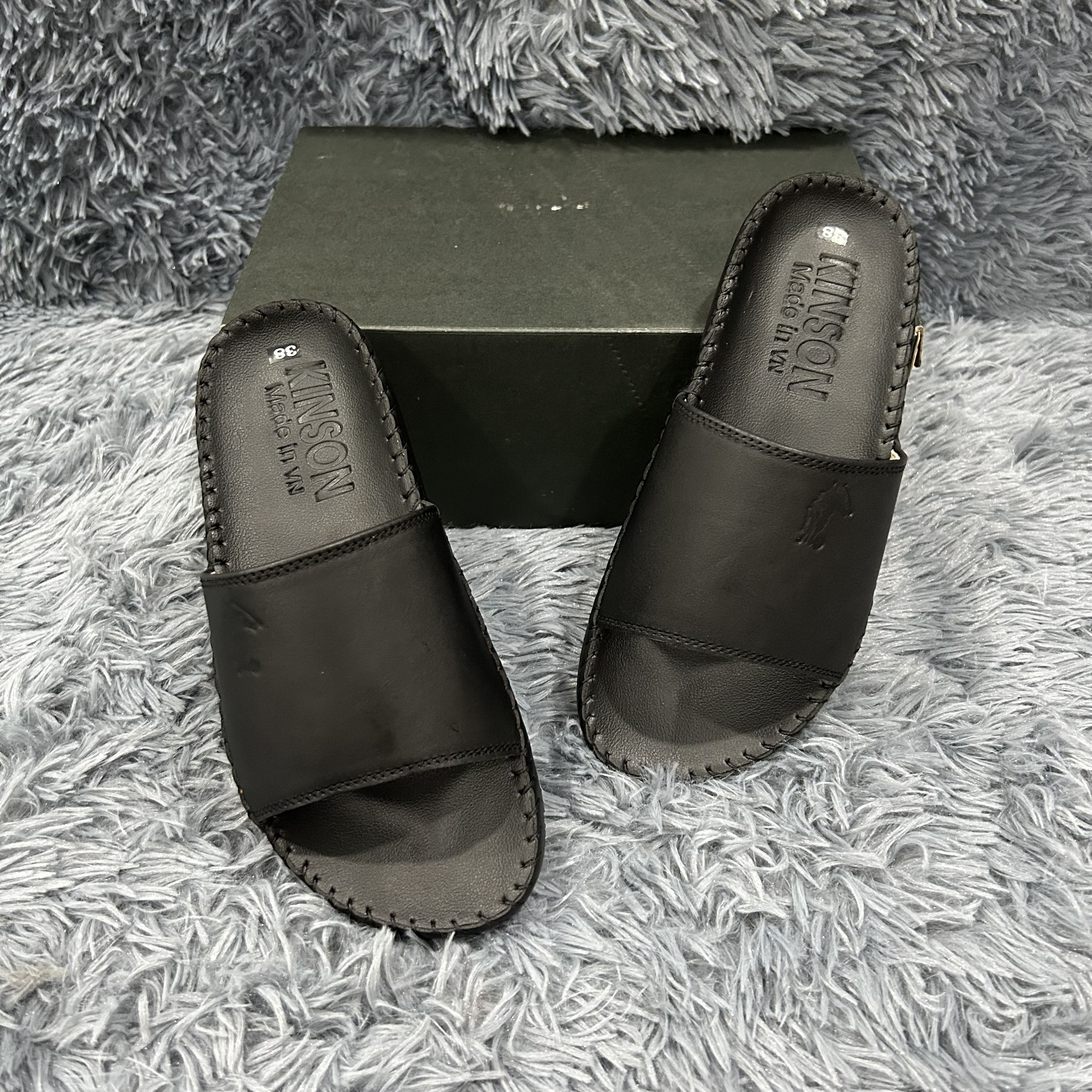 Dép Quai Ngang Nam Da Bò, Dép Nam Cao Cấp, Khâu Chỉ Toàn Bộ, Đế Chống Trượt KINSON Shop