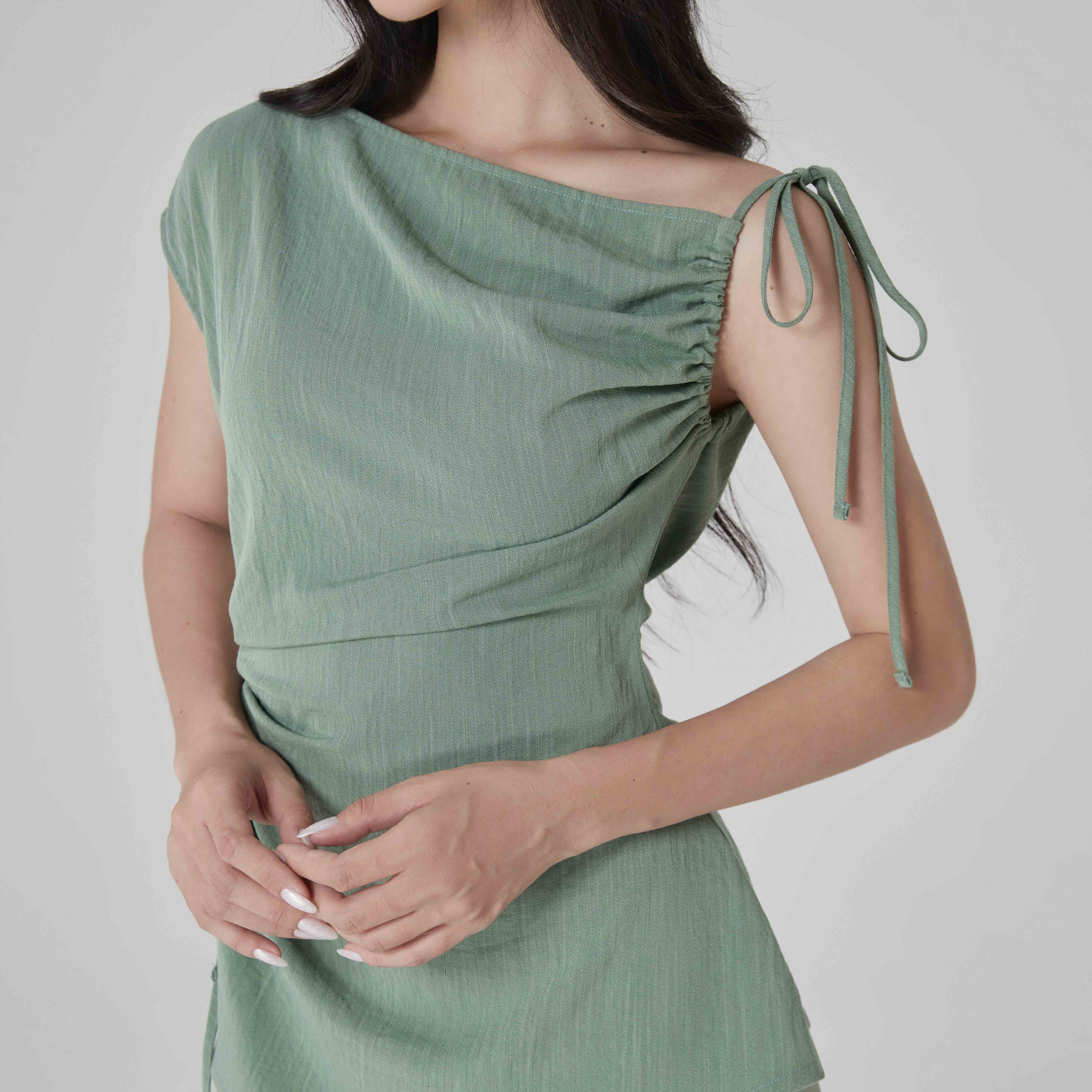 Áo Maybi kiểu ôm linen thun phối rút dây