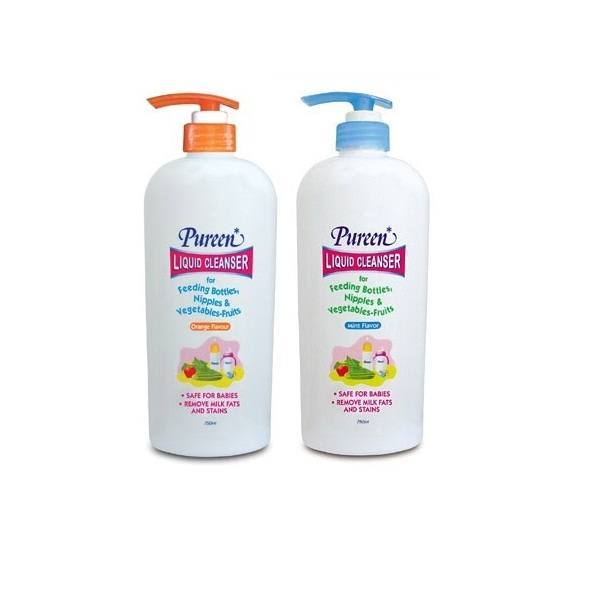 Nước rửa bình sữa, núm vú, rau quả Pureen 750ml (Hương Bạc Hà, Cam)