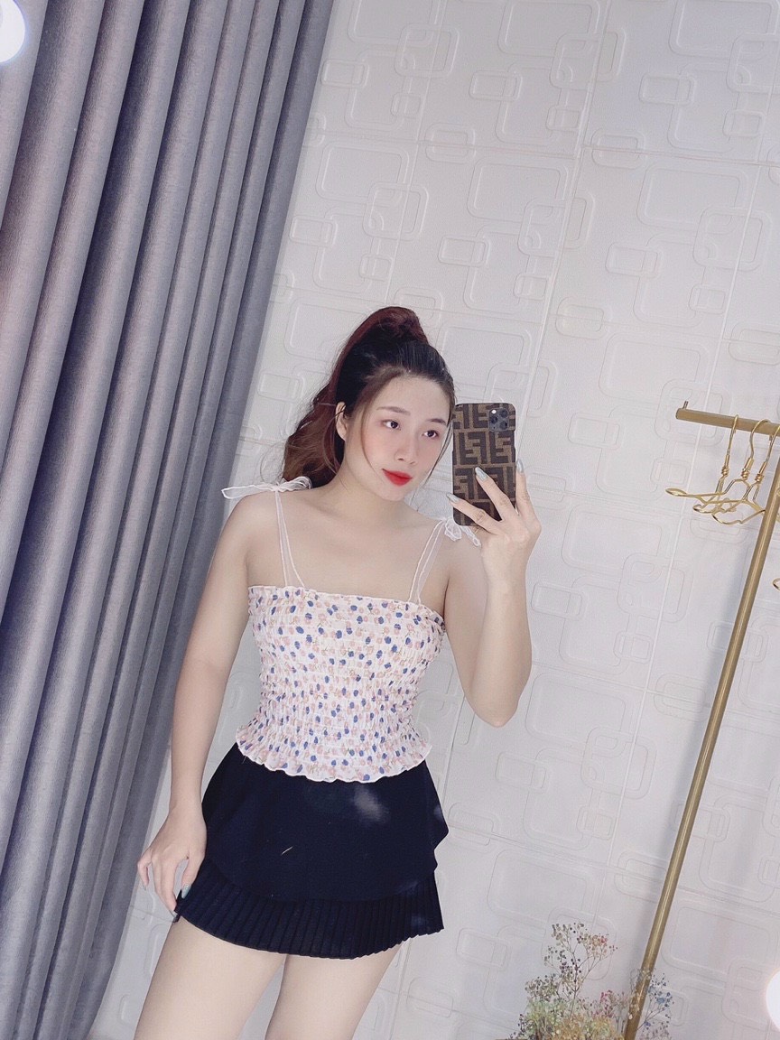 Áo voan hoa nhún hai dây lưới xinh xắn TTSA0874