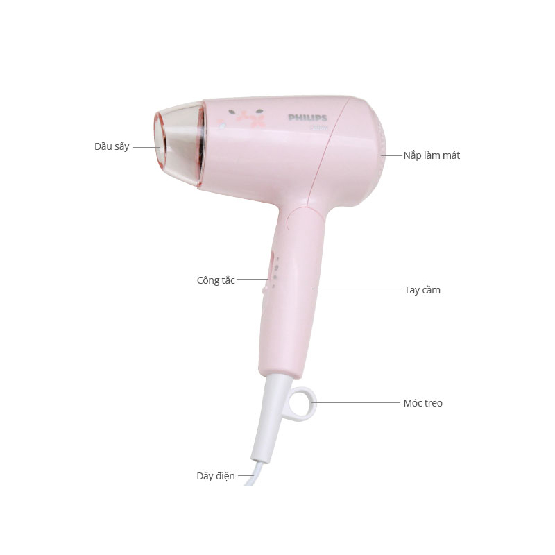 Máy sấy tóc du lịch Philips BHC010 (Hồng) 1200W - Bảo hành 24 tháng
