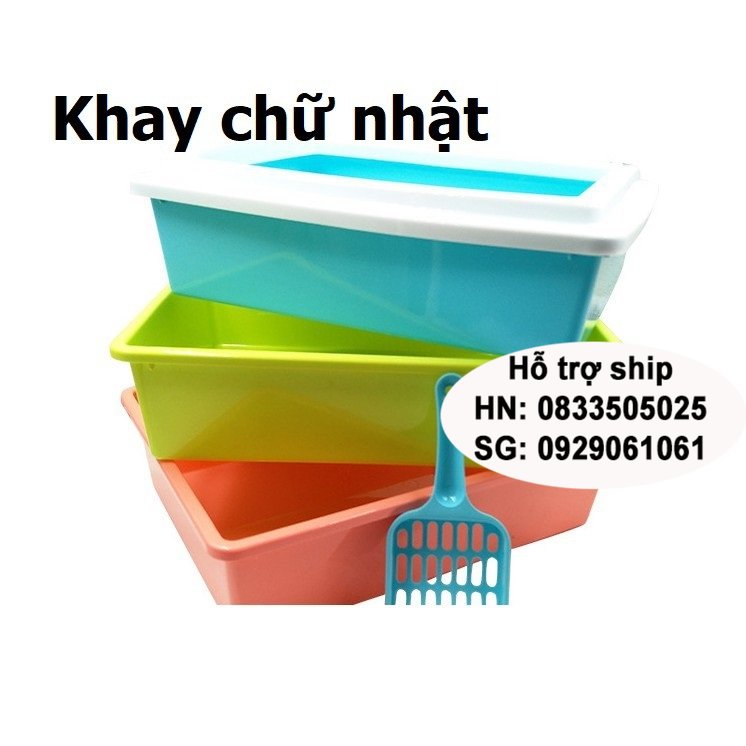 Hanpet -  - Khay vệ sinh mèo (5 loại) Khay đựng cát vệ sinh cho mèo có gờ chống bắn cát ra ngoài + tặng xẻng xúc cát vệ sinh mèo / Nhà vệ sinh mèo / hộp đựng cát mèo