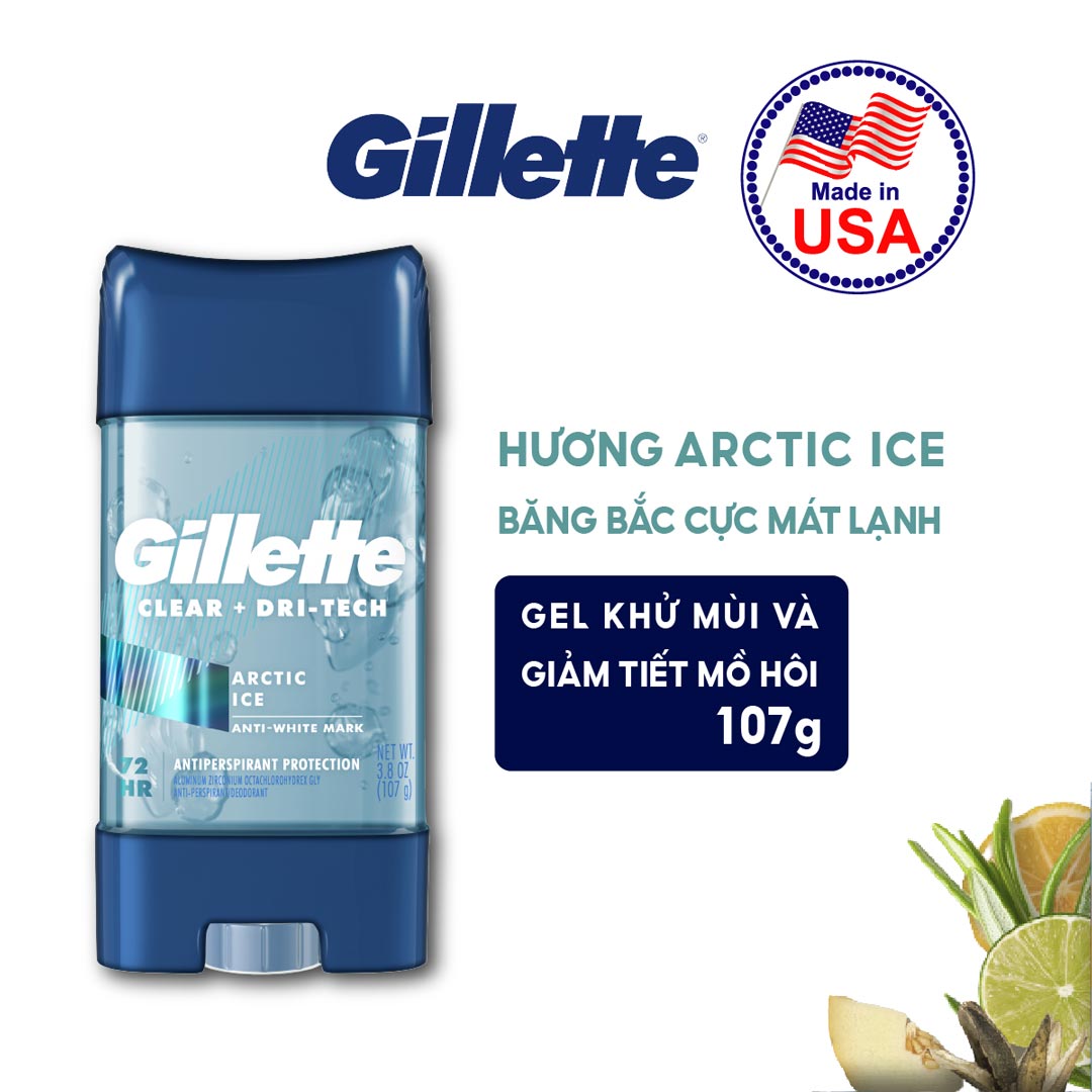 Gel khử mùi gillette giảm tiết mồ hôi hương arctic ice 107g arctic ice clear gel chính hãng