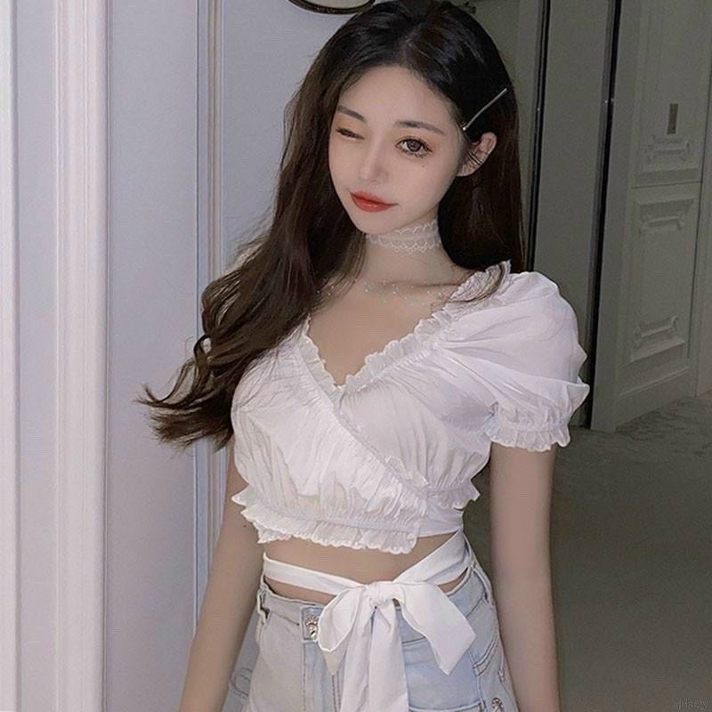 [HCM]Áo Croptop Bèo Cánh Tiên Chéo Bụng