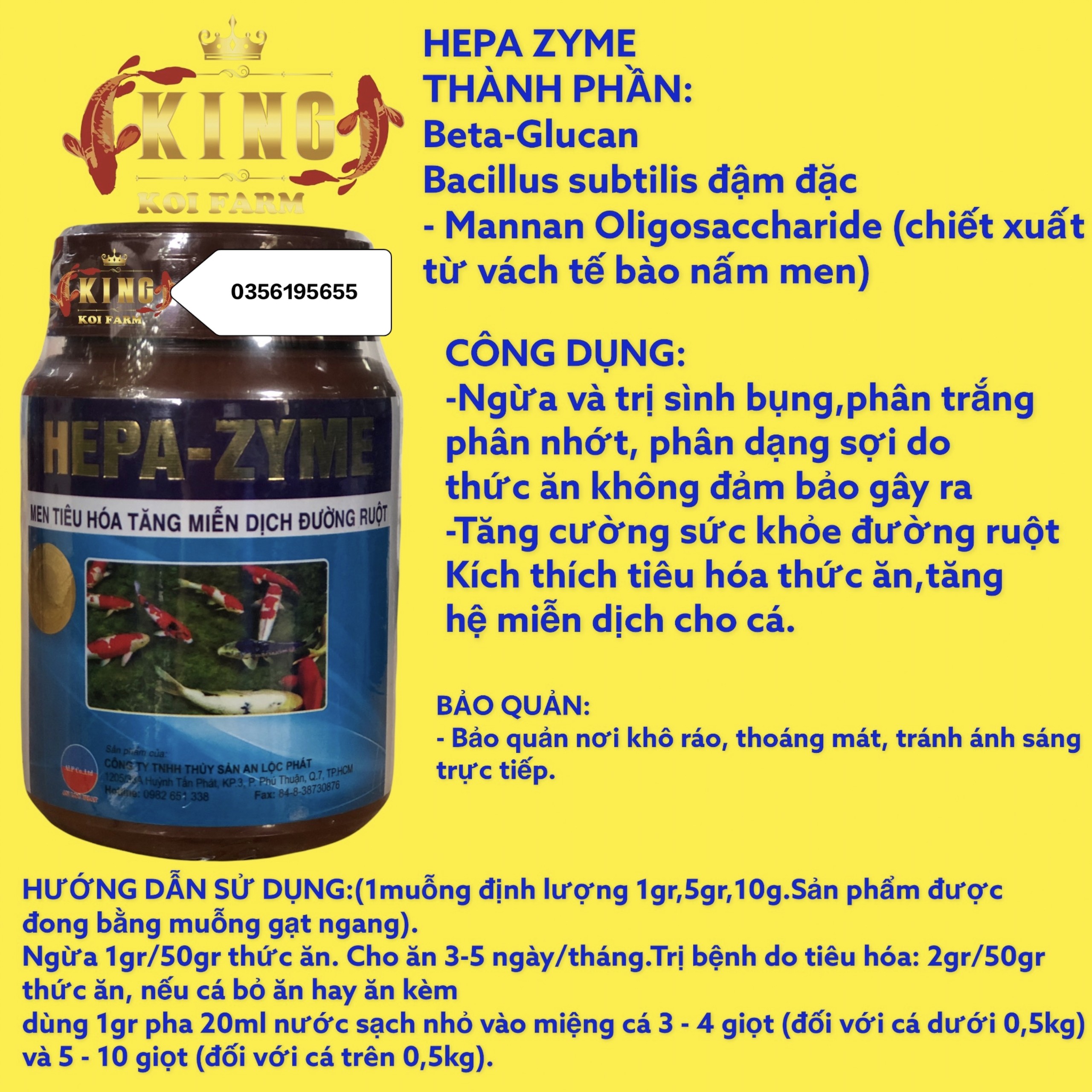 HEPA-ZYME: Men tiêu hóa, Hủ 100g