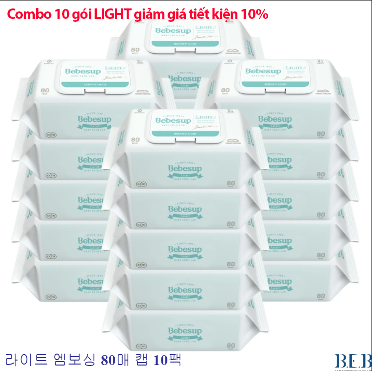 Combo 10 gói khăn ướt không mùi Hàn Quốc cho bé- Light80