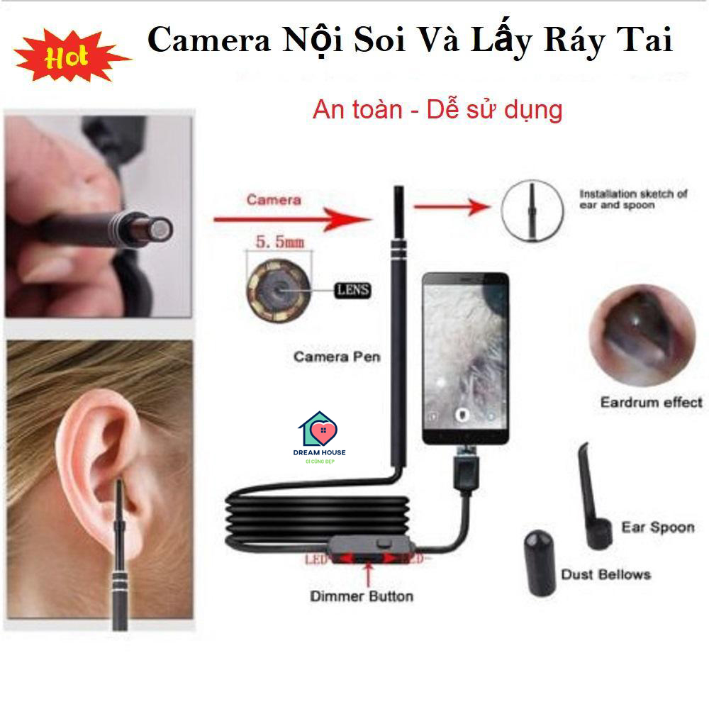 Camera nội soi, camera nội soi lấy ráy tai, camera nội soi tai mũi họng, lấy ráy tay kèm camera 3 trong 1 có đèn LED, Nội Soi Tai Mũi Họng, Có Kết Nối Với Điện Thoại Android, Laptop