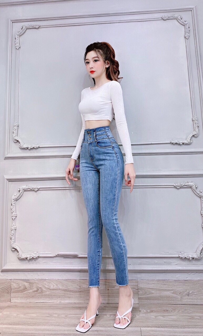Quần Jean Nữ Lưng Cao 3 CÚC TRƯỚC siêu đẹp chất jean giãn tốt ( 2 màu ) -163